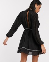Thumbnail for your product : ASOS DESIGN textured chiffon skater mini dress with metallic trim detail