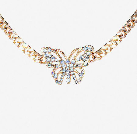 JS Jessica Simpson Gold Tone Womens Glass Alloy Butterfly 13 Inch Pendant Necklace
