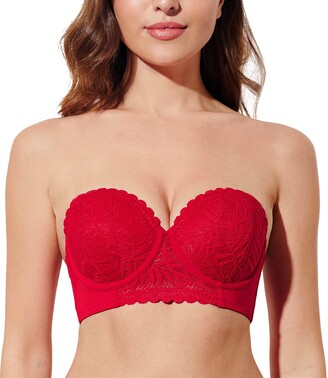 Deyllo Women's Push Up Strapless Bra Lace Underwire Full Coverage Multiway Bras  Red Carpet (Black 40C) - ShopStyle