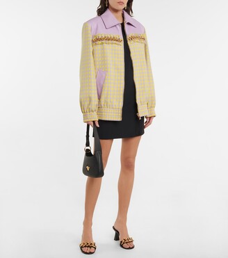 Versace Leather-trimmed checked wool jacket