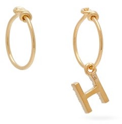 THEODORA WARRE Mismatched H-charm Gold-plated Hoop Earrings - Gold