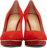 Thumbnail for your product : Charlotte Olympia Red Suede Limited Edition Swarovski Debbie Pumps