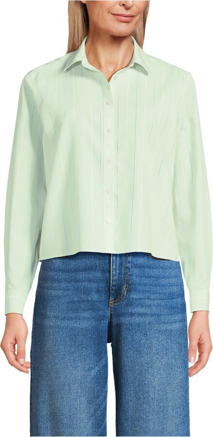 Lands' End Women's No Iron Boxy Cropped Shirt