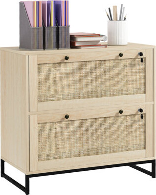 Inbox Zero 2 Drawer Vertical File Cabinet With Lock - Office Space Saver Flair Adjustable Hanging Bar For Various Paper Types Natural Finish For Workspace Locki