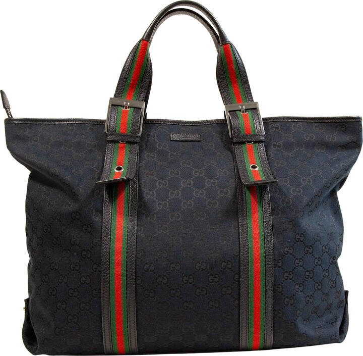 Gucci 2000s Black Gg Web Canvas Large Shoulder Tote Bag