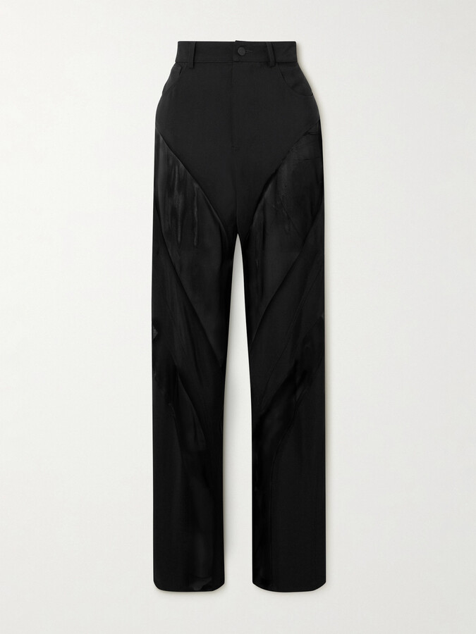 Thierry Mugler Paneled Silk Tulle-trimmed Twill Straight-leg Pants - Black