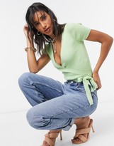 Thumbnail for your product : Stradivarius wrap cardigan in green