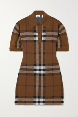 Burberry Checked Merino Wool Mini Dress - Brown