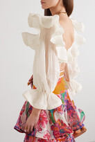 Thumbnail for your product : Zimmermann The Lovestruck Cropped Ruffled Plisse-georgette Bustier Top - White