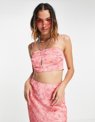 Topshop printed cropped cami in pink - ShopStyle