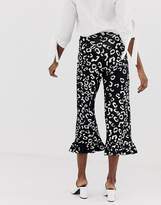 Thumbnail for your product : ASOS Maternity DESIGN Maternity over the bump pants with fluted ruffle hem in mono animal print