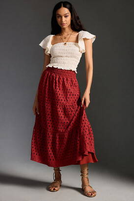The Somerset Collection by Anthropologie The Somerset Maxi Skirt: Eyelet  Edition Red - ShopStyle