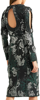 Erdem Chrissy Frayed Cutout Metallic Jacquard Dress