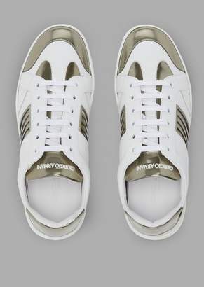 Giorgio Armani Leather Sneakers With Plexiglas And Liquid Metal Details