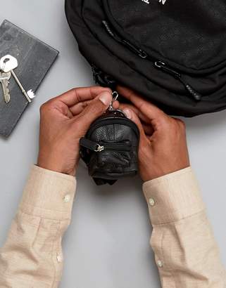 ASOS Leather Mini Backpack Keyring In Black