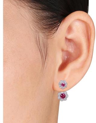 Laura Ashley 1 1/6 CT TW Lab-Created Ruby and Diamond 10K Gold Stud Earrings with Jacket