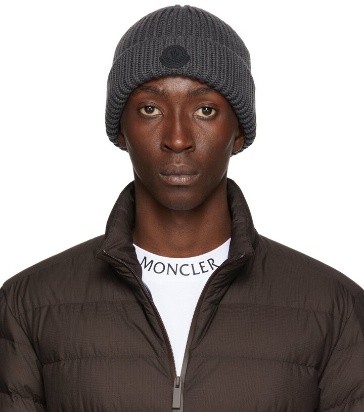 Moncler Grey Knit Wool Beanie - ShopStyle Hats