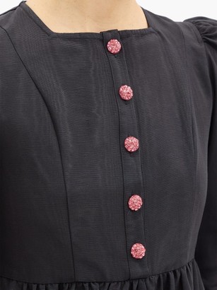 Batsheva Crystal-button Puff-sleeved Satin Mini Dress - Black