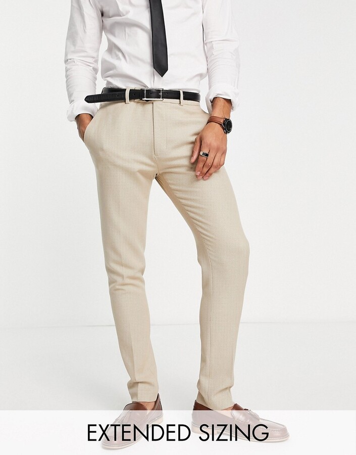 ASOS DESIGN wedding skinny suit pants in linen mix in micro texture in  beige - ShopStyle