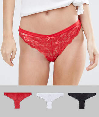 ASOS Design 3 Pack Pretty Lace Thong