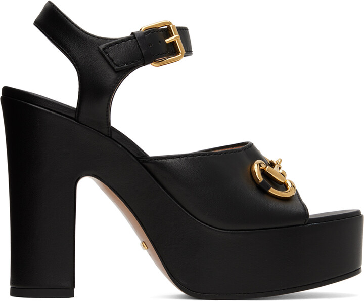 Gucci Black Horsebit Platform Heeled Sandals ShopStyle