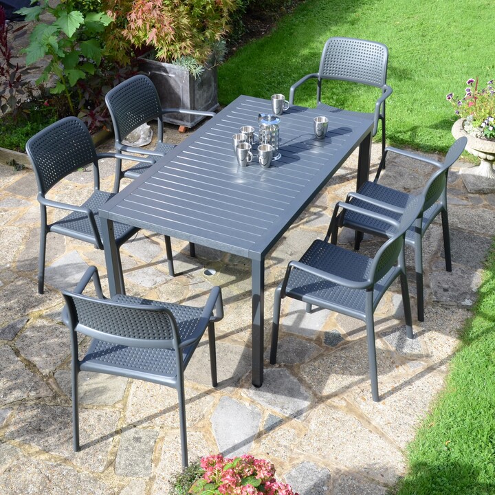 Dunelm Cube Dining Table with 6 Bora Chair Set Anthracite Anthracite