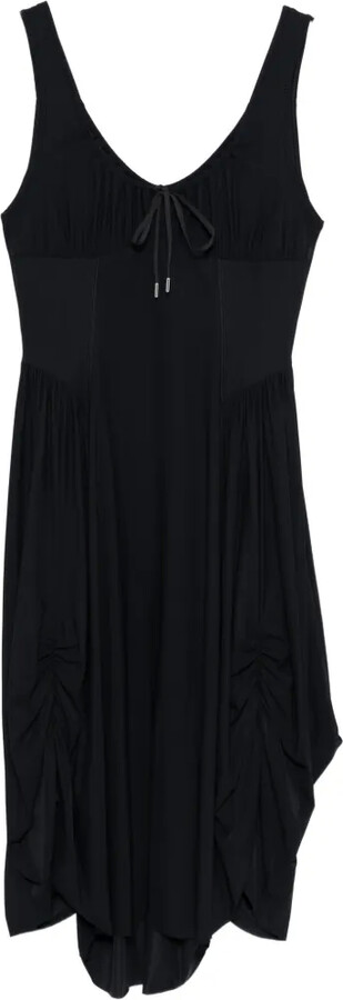 High Tie Asymmetric Midi Dress