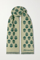 Thumbnail for your product : Alexander McQueen Fringed Wool-jacquard Scarf - Gray