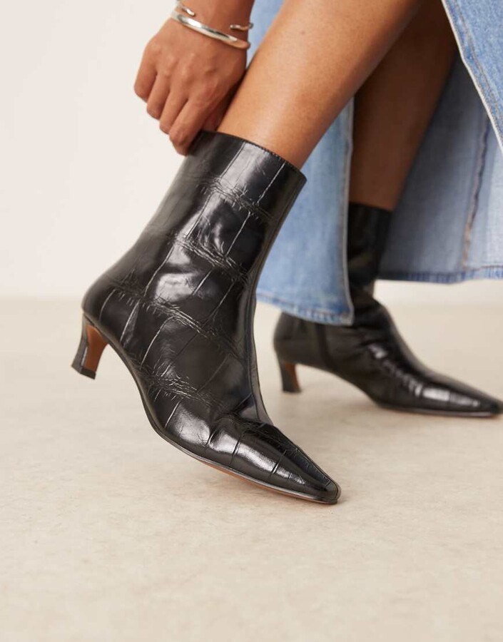 ASOS DESIGN Riley mid-heel ankle boots in black croc