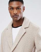Thumbnail for your product : ASOS Design TALL Relaxed Borg Overcoat in Ecru