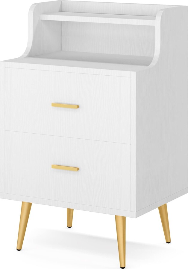 Global Pronex White Nightstand, Modern Bedside Table with 2 Drawers