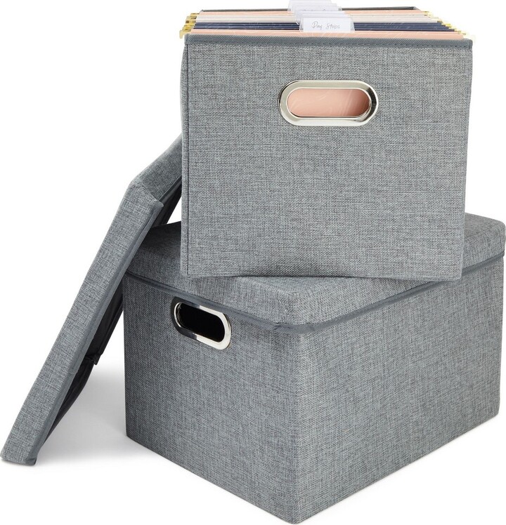 Stockroom Plus 2 Pack Decorative File Storage Boxes with Lids, Document