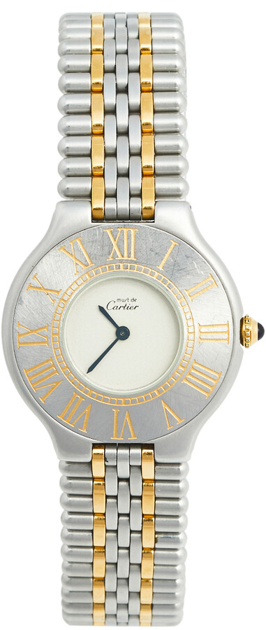 Cartier Cream Two Tone Stainless Steel Must 21 de 9010 Women's Wristwatch  31 mm - ShopStyle Watches