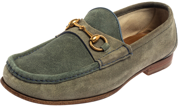 Gucci Blue/Grey Suede Horsebit Slip on Loafers 42 - ShopStyle