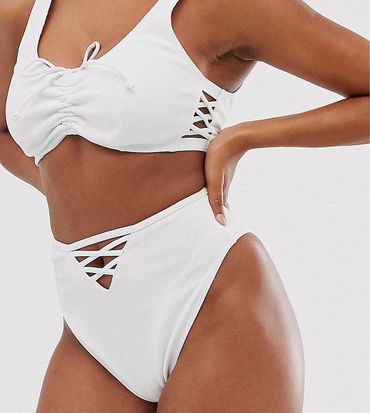 Wolfwhistle Wolf & Whistle Exclusive lattice back bikini bottom in white  rib - ShopStyle Two Piece Swimsuits
