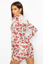Thumbnail for your product : boohoo Floral Mesh Insert Puff Sleeve Mini Dress