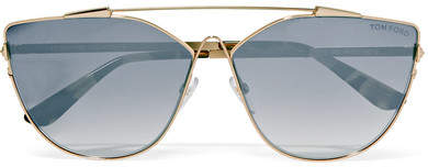 TOM FORD - Cat-eye Gold-tone Mirrored Sunglasses - Blue