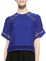 Thumbnail for your product : Parker Colton Open-embroidered Trim Top, Royal