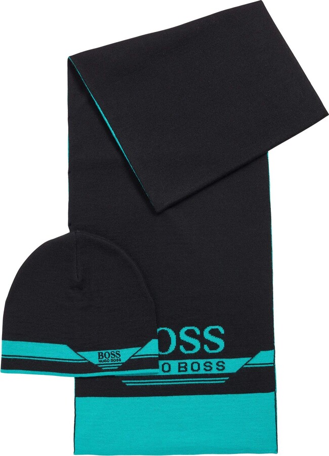 HUGO BOSS Mens Gift-Set Aura Gift-boxed scarf and beanie hat set
