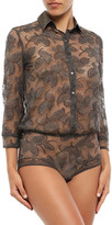 Thumbnail for your product : Eres Farniente Dolce Vita Satin-trimmed Leavers Lace Bodysuit