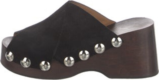 Ganni Suede Sandals Brown Studded Accents Platform Includes Dust Bag