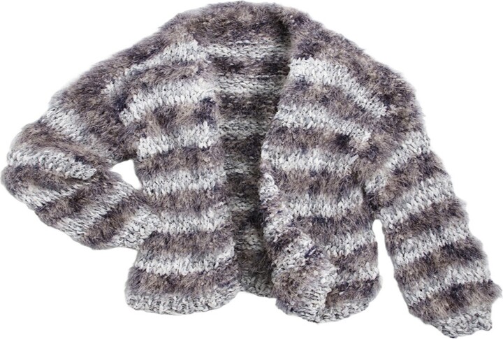 Saachi Grey Eyelash Hand Knit Blue Gray Cardigan