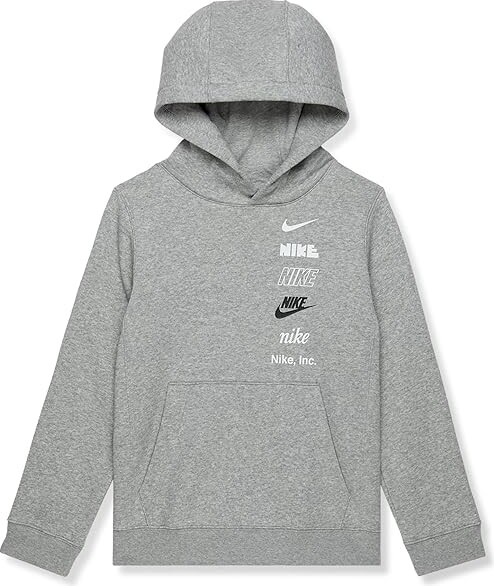 Nike Kids NSW Basketball M Logo Pullover Hoodie (Little Kids/Big Kids)  (Dark Grey Heather) Boy's Clothing - ShopStyle