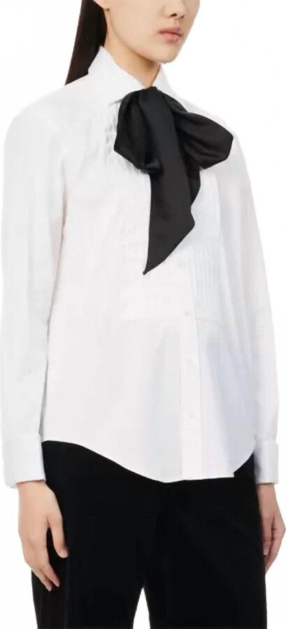 Myana Poplin Tuxedo Shirt With Bow In White