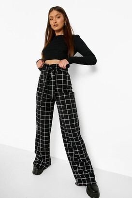 boohoo Grid Check Paperbag Belted Wide Leg Trousers - ShopStyle