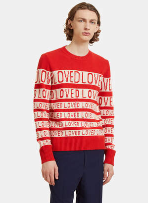 Gucci Loved Jacquard Wool Crew Neck Sweater in Red