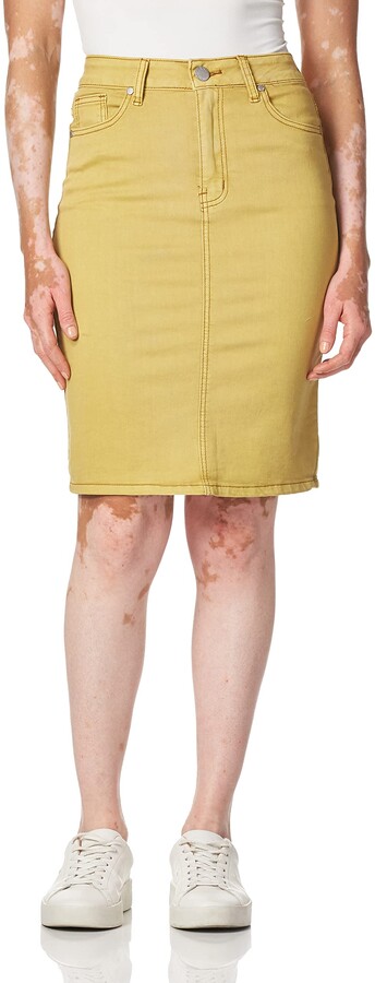 Max Edition women's tan yellow green stripe stretch long maxi stretch skirt $68 