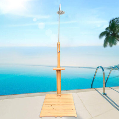 iYofe 7 Ft Freestanding Outdoor Shower Kit, Solid Wood Outdoor Shower ...