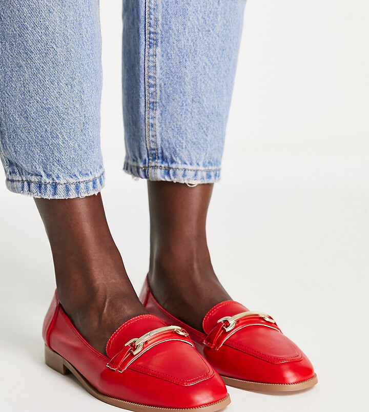 ASOS DESIGN Wide Fit Verity loafer flat shoes with trim in red - ShopStyle