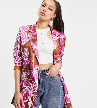 Liquorish Tall satin blazer in abstract floral print - part of a set -  ShopStyle